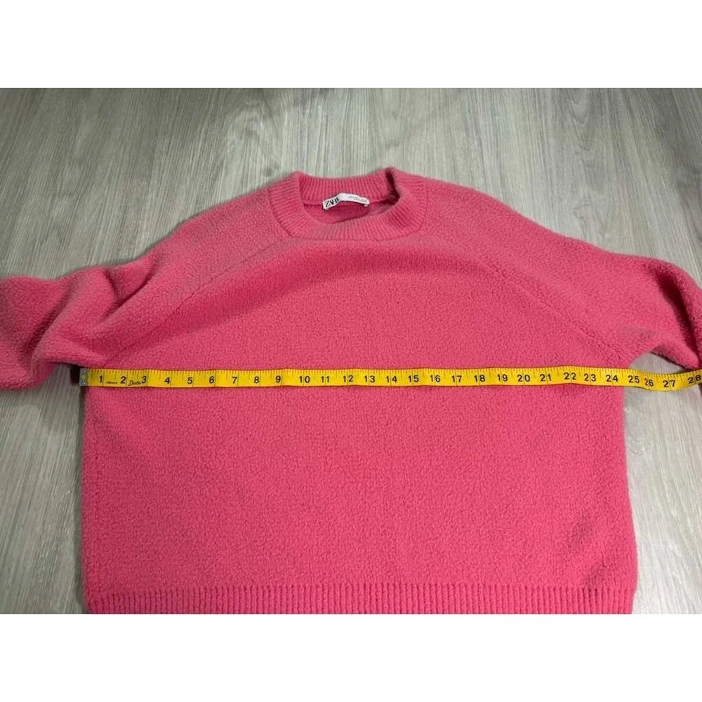 ZARA Textured Crewneck Pullover Sweater Bright Pink Cozy Knit Womens S